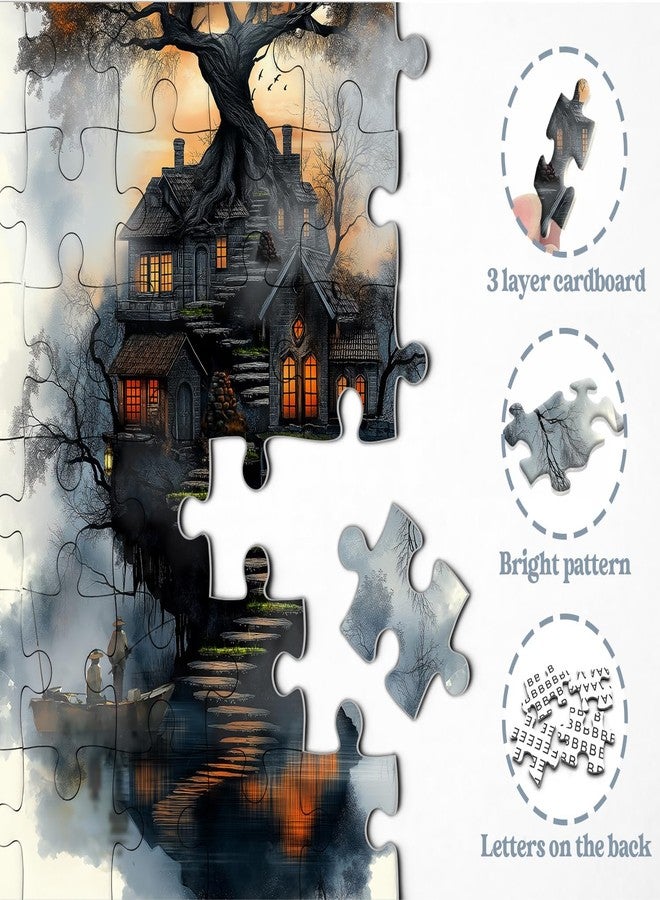 PPuzzling Fantasy Treehouse Puzzles for Adults 1000 Pieces, Nature Tree Art Jigsaw Puzzle with Forest Cottage, Sunset Sky, Dreamy Lake Aesthetic Puzzle, Hard Challenging Puzzle for Adults - Image 4